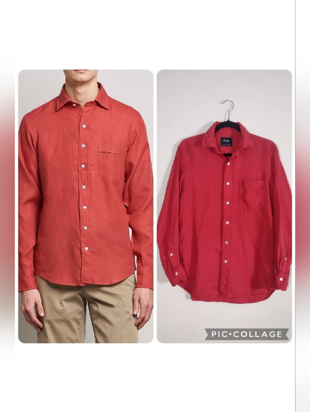 Drakes 100% Linen Summer Button Down Shirt Burnt Orange Red Size M